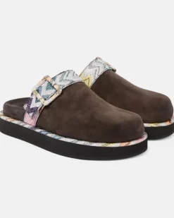 Clogs aus Veloursleder mit Zickzack-Muster Braun
