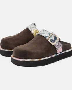 Clogs aus Veloursleder mit Zickzack-Muster Braun