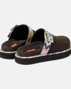 Clogs aus Veloursleder mit Zickzack-Muster Braun