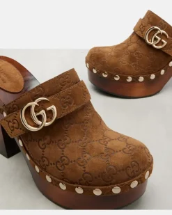 Clogs Double G GG aus Veloursleder Braun