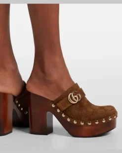 Clogs Double G GG aus Veloursleder Braun