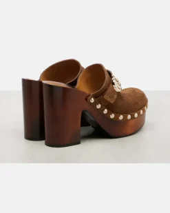 Clogs Double G GG aus Veloursleder Braun