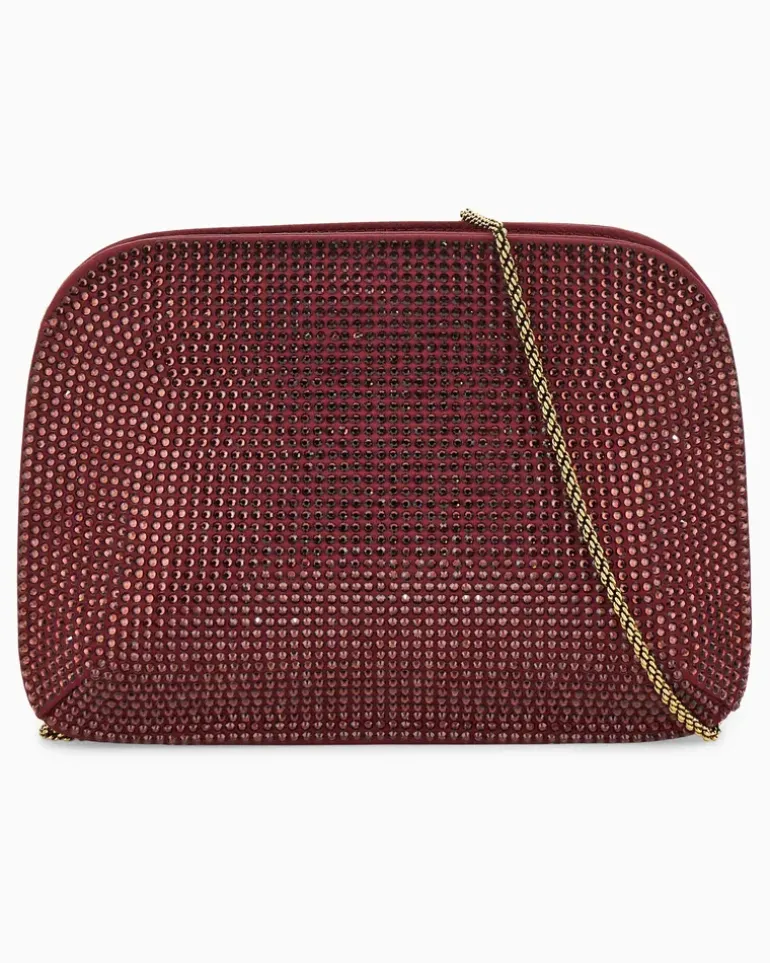Clutch aus Viskose und Seide mit Strass und Kettenriemen Burgunderrot