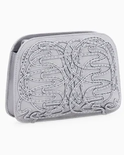 Clutch La Prima aus Satin mit Stickerei und Strassbesatz Silber