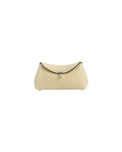 Clutch mini T-Lock aus Leder Beige
