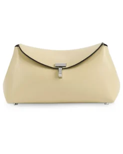 Clutch mini T-Lock aus Leder Beige