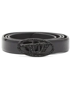 2 cm breiter Ledergürtel mit Kristallschließe - Gürtel - Damen - Schwarz
