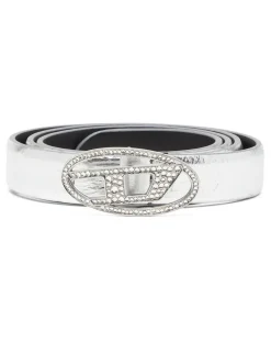 2 cm breiter Ledergürtel mit Kristallschließe - Gürtel - Damen - Silber