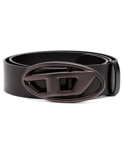 3.9cm Gürtel aus Leder mit Metallic-Oval D-Schnalle - Gürtel - Unisex - Schwarz