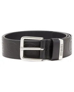 4 cm Ledergürtel mit geprägtem Schriftzug - Gürtel - Herren - Schwarz