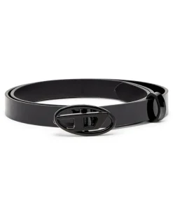 1.5cm Schmaler Gürtel aus glänzendem Leder mit Oval D-Schnalle - Gürtel - Damen - Schwarz