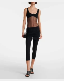 Cropped-Leggings mit Tüll Schwarz
