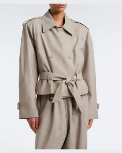 Cropped-Trenchcoat aus Wolle Beige