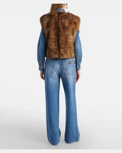 Cropped-Weste aus Shearling Braun