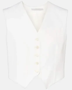 Cropped Weste aus Wolle Weiß