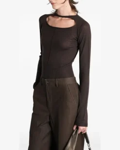 cut-out long-sleeve top - Braun