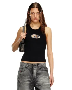 Cutout-Stricktop mit Logo-Plakette - Oberteile - Damen - Bunt
