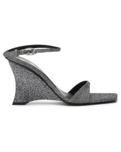D-Amber-Wedge Sandalen aus Lurexstoff - Sandalen - Damen - Silber