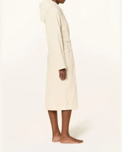 Damen-Bademantel Mit Kapuze beige Weiss