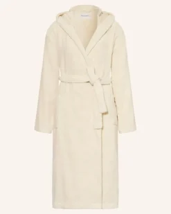 Damen-Bademantel Mit Kapuze beige Weiss