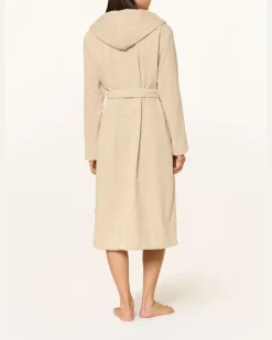 Damen-Bademantel Mit Kapuze beige