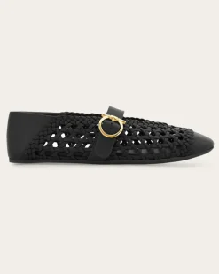 Damen Ballerina mit Gancini-Ornament Schwarz Größe 5