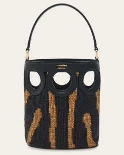 Damen Beuteltasche mit Gancini-Textur (XS) Schwarz