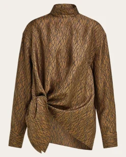 Damen Bluse mit Knoten Braun
