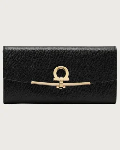 Damen Brieftasche Kontinentalformat mit Gancini-Element Schwarz