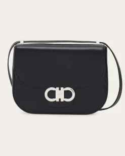 Damen Doppel-Gancini Umhängetasche North-South (XS) Schwarz