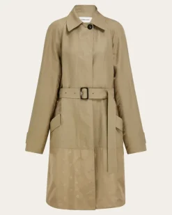 Damen Duster-Mantel mit Satin-Einsätzen Beige