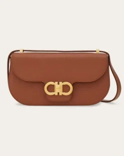 Damen East-West Umhängetasche Doppel-Gancini Braun