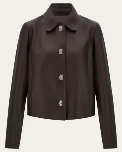 Damen Gerade Jacke in Nappa Braun