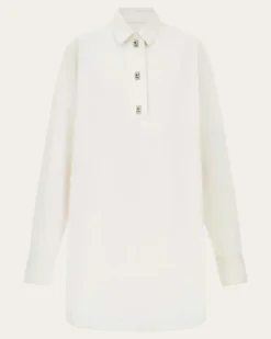 Damen Hemdkleid aus Baumwolle und Seide Weiß