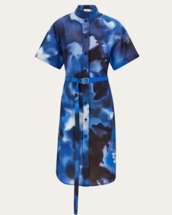 Damen Hemdkleid aus Seide mit Nelke-Print Blau