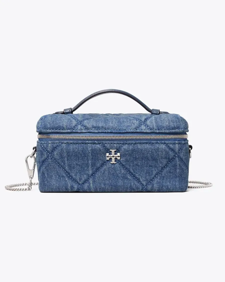 Damen Kira Kosmetiktasche aus Denim mit Rautensteppung kira Blue