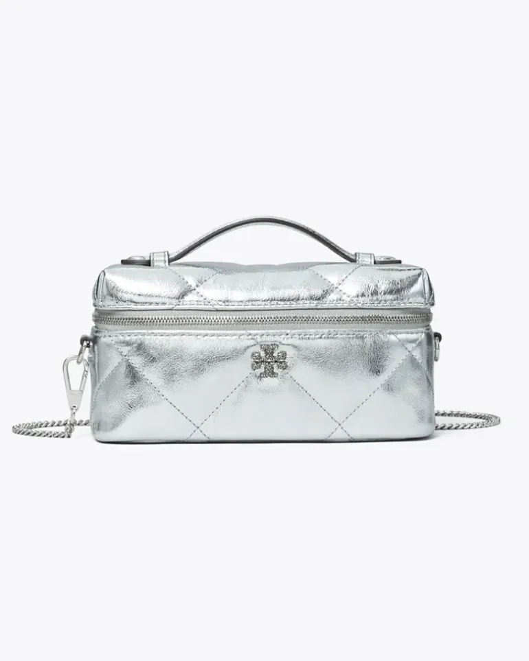 Damen Kira Kosmetiktasche in Metallic mit Rautensteppung kira Silver