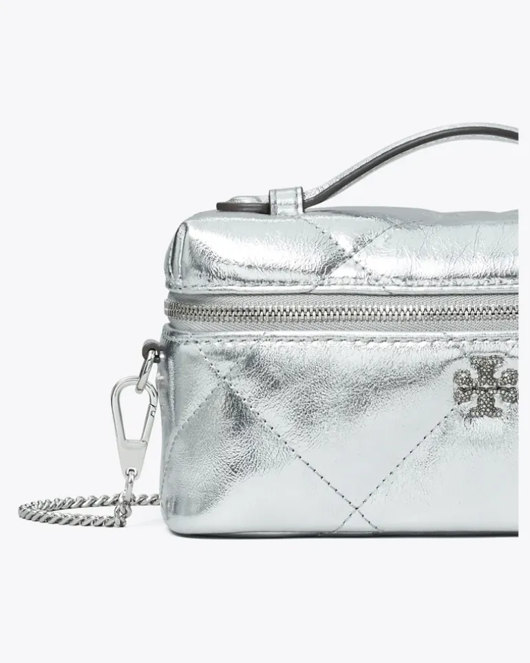 Damen Kira Kosmetiktasche in Metallic mit Rautensteppung kira Silver