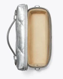 Damen Kira Kosmetiktasche in Metallic mit Rautensteppung kira Silver