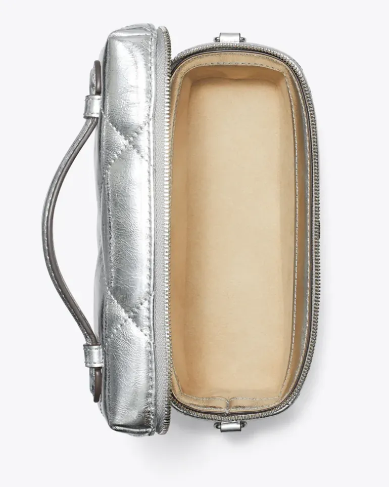 Damen Kira Kosmetiktasche in Metallic mit Rautensteppung kira Silver