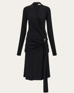 Damen Kleid mit Drapierung Schwarz