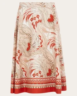 Damen Langer Rock mit Rooster-Print Orange
