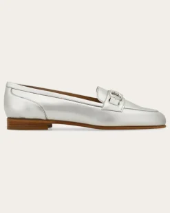 Damen Loafer mit Gancini-Ornament Silber Größe 5