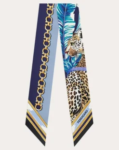Damen Mini-Bandeau-Tuch Raubkatzen-Print Blau