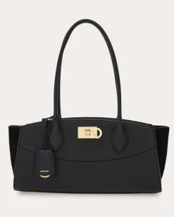 Damen New Ferragamo Studio Soft Bag East West (M) Schwarz