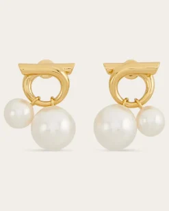 Damen Ohrringe mit Doppelperlen Gold