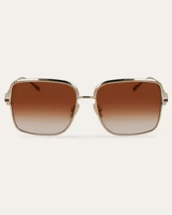 Damen Rechteckige Sonnenbrillen Gold