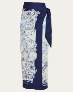 Damen Sarong aus Seide mit Voyage-Print Blau