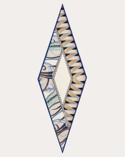 Damen Seidenhalstuch in Rautenform mit Blumen und Schmetterlinge-Print Blau
