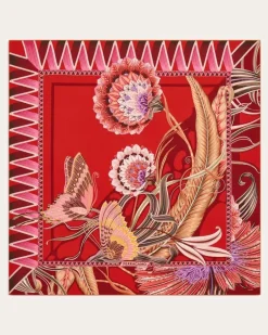 Damen Seidenhalstuch mit Blumen und Schmetterlinge-Print Rot
